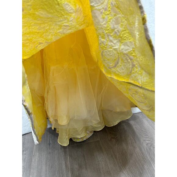 NWT Mac Duggal 66801 Metallic Brocade Strapless Bustier Gown Lemon Size 14W - Picture 12 of 14